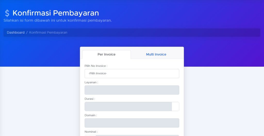 Halaman Konfirmasi Pembayaran Tagihan
