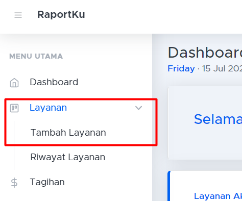 Menu Tambah Layanan di Raportku.com