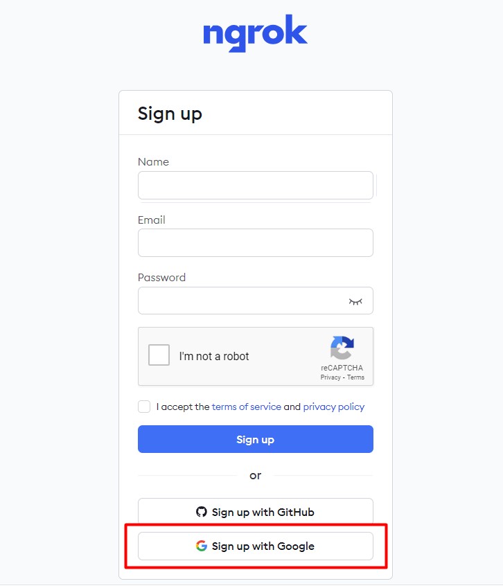 Halaman Registrasi ngrok